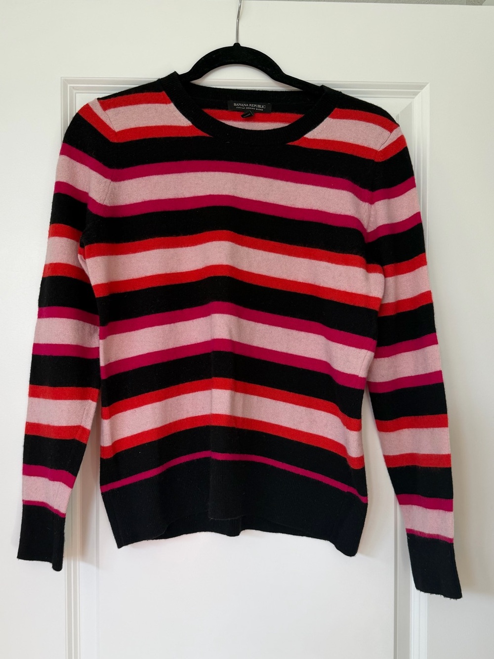 Banana Republic Striped Crewneck Sweater - Black, Pink & Red